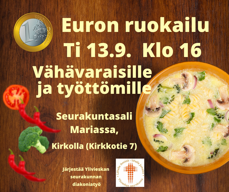 Euron ruokailu Kirkon seurakuntasali Mariassa ti 13.9. klo 16